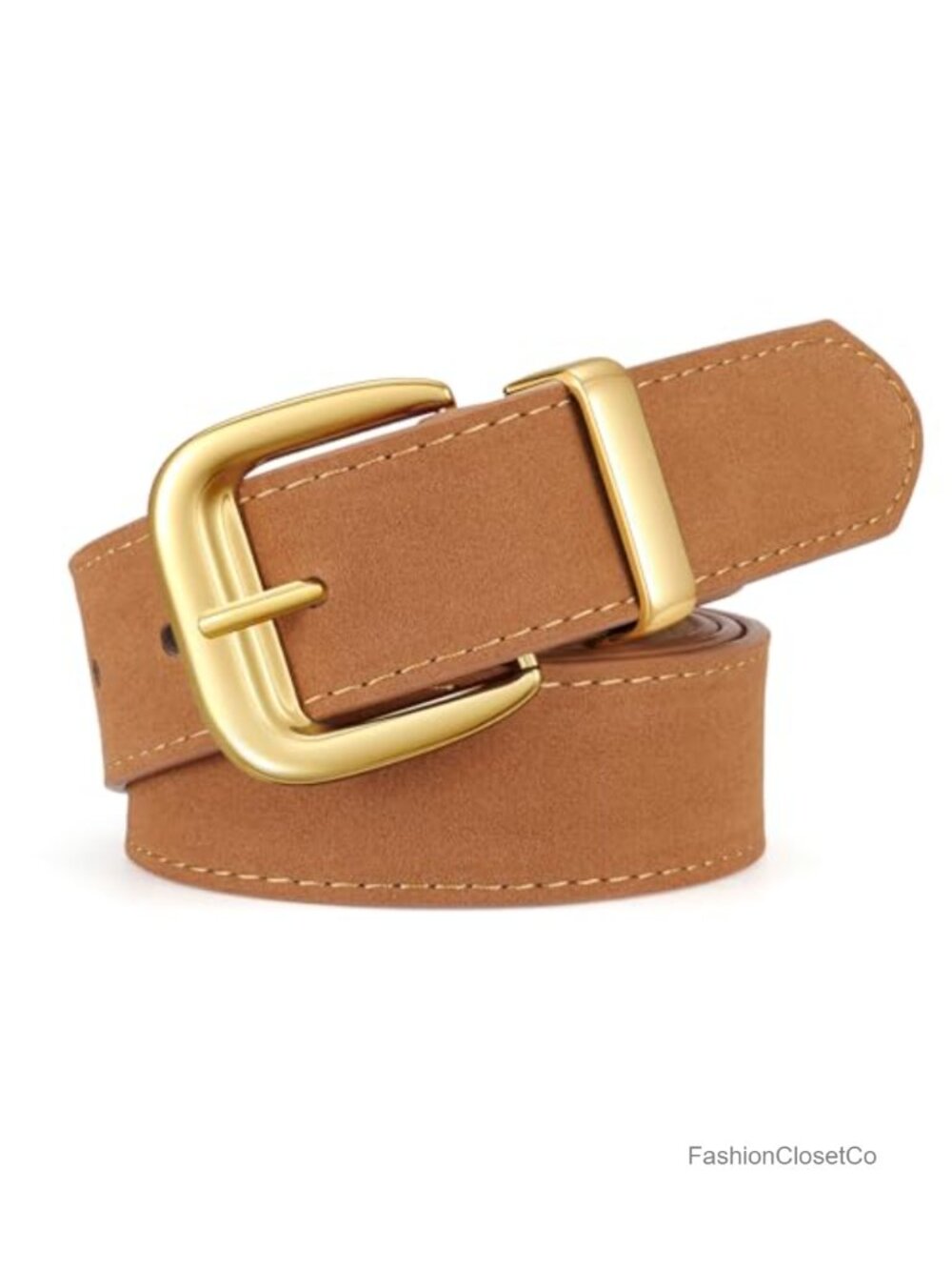 Women's Faux Suede Fashion Belt Gold Buckle Adjustable Waist Belt for Jeans